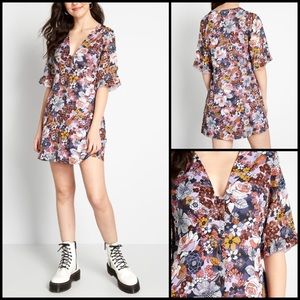 ModCloth Floral Plunge Button Down Mini Dress